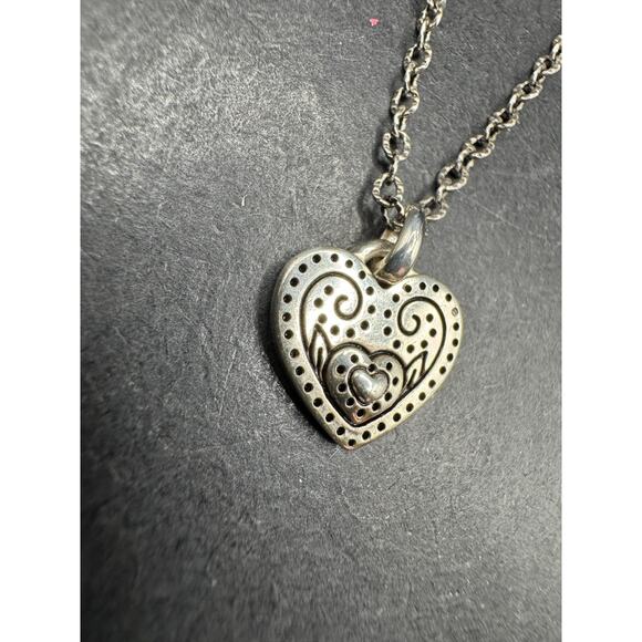 Brighton Necklace Reversible Heart Love Blooms Silver Tone with Scrolls 18" - Picture 2 of 8